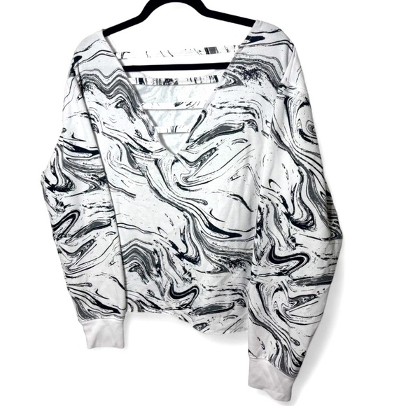 Flirtitude Active Marble Print Sweatshirt Large Black White V-Neck Back - Picture 5 of 6